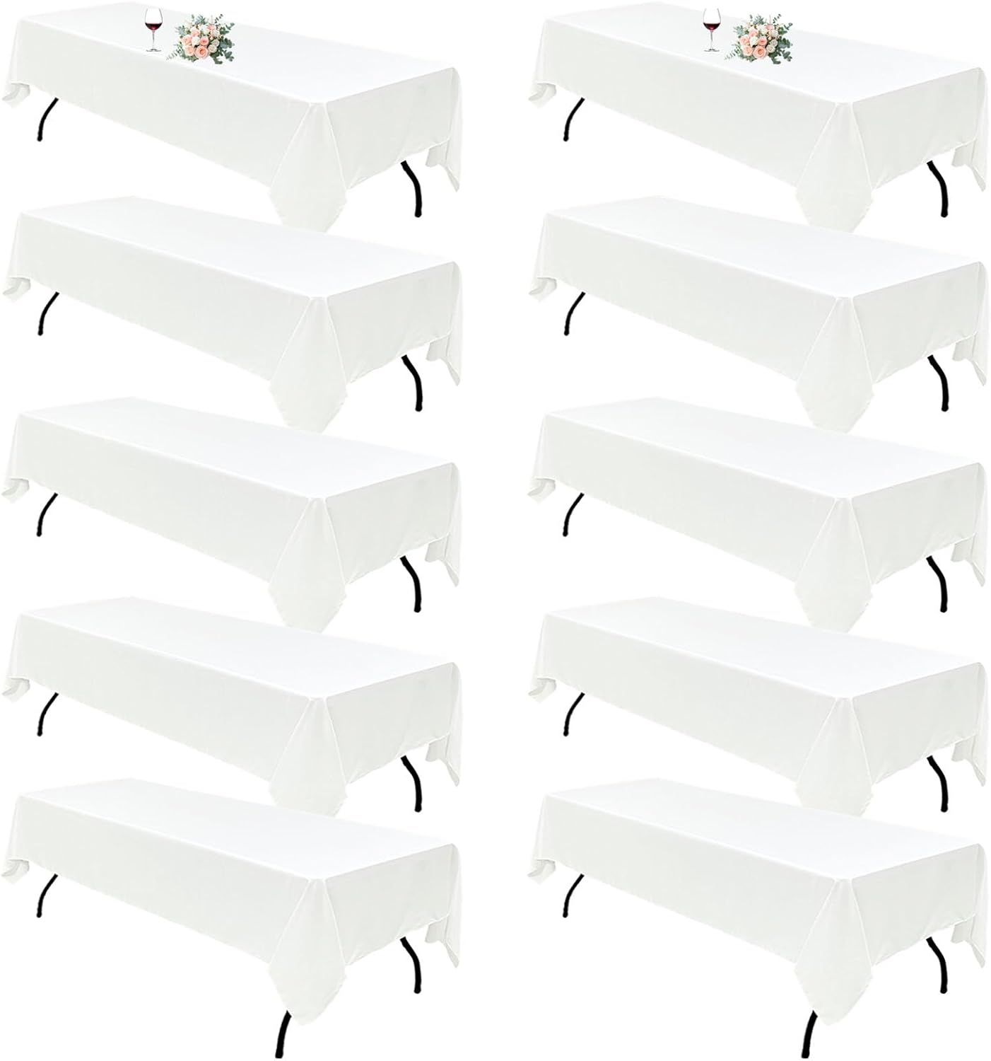 10Pack White Table Cloths for 8 Foot Rectangle Tables 60 x 126 Inch, 8FT White Tablecloth Rectangle Bulk Linen Polyester Fabric Washable Cloth Cover for Wedding Reception Banquet Birthday Party