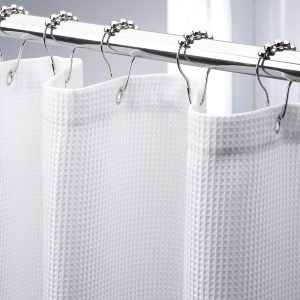 White Shower Curtain Fabric, Waffle Shower Curtains for Bathroom, Cloth Shower Curtain Heavy Duty, Thick Bathroom Shower Curtains Hotel Quality, Premium Polyester, 72x72 Inches