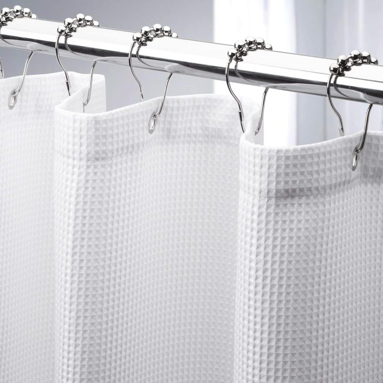 White Shower Curtain Fabric, Waffle Shower Curtains for Bathroom, Cloth Shower Curtain Heavy Duty, Thick Bathroom Shower Curtains Hotel Quality, Premium Polyester, 72×72 Inches