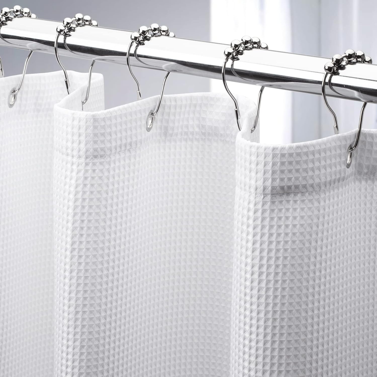 White Shower Curtain Fabric, Waffle Shower Curtains for Bathroom, Cloth Shower Curtain Heavy Duty, Thick Bathroom Shower Curtains Hotel Quality, Premium Polyester, 72×72 Inches