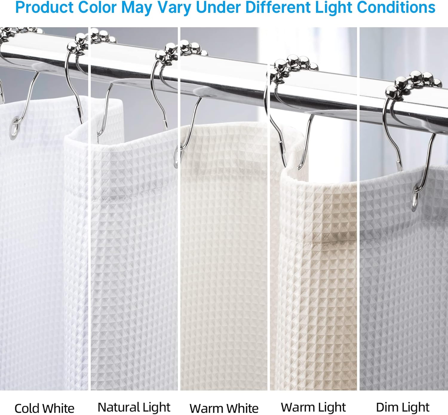 White Shower Curtain Fabric, Waffle Shower Curtains for Bathroom, Cloth Shower Curtain Heavy Duty, Thick Bathroom Shower Curtains Hotel Quality, Premium Polyester, 72×72 Inches