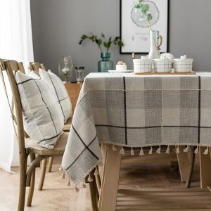 Neelvin Rustic Rectangle Burlap Thick Tablecloth Cotton Linen Table Linens Tablecloths Waterproof Wrinkle Free Table Cover for Kitchen Dinning,55"x87",6-8 Seats