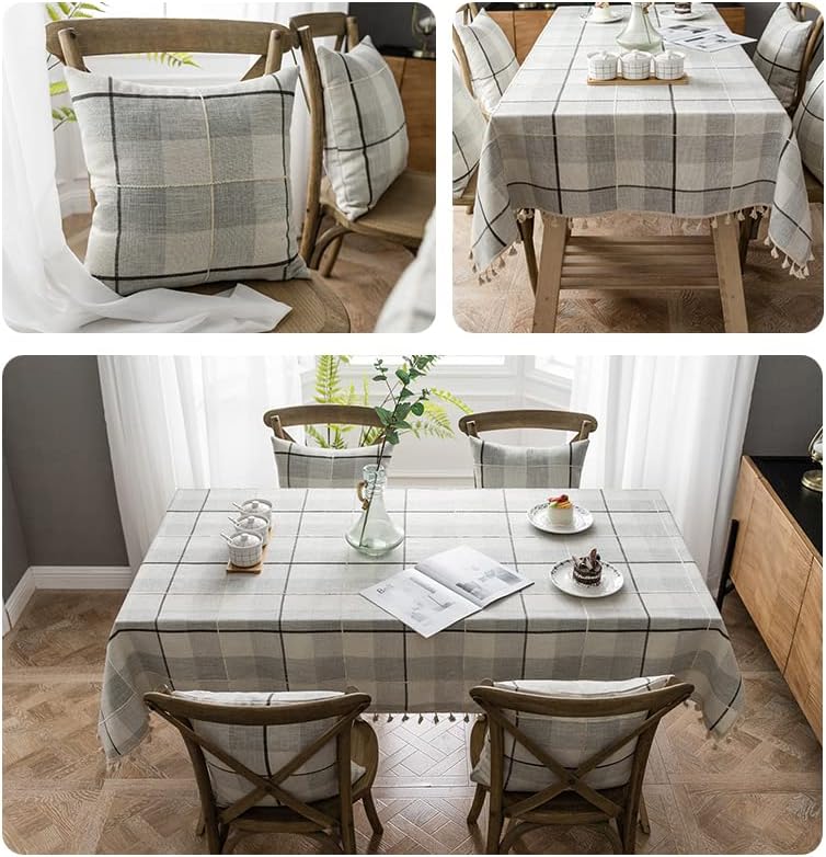 Neelvin Rustic Rectangle Burlap Thick Tablecloth Cotton Linen Table Linens Tablecloths Waterproof Wrinkle Free Table Cover for Kitchen Dinning,55″x87″,6-8 Seats